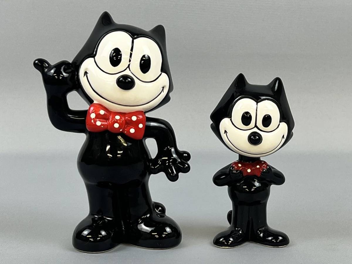 B1KD8 希少 フィリックス・ザ・キャット FELIX THE CAT 貯金箱 首振り人形 陶器製 置物 2点 まとめ _画像1