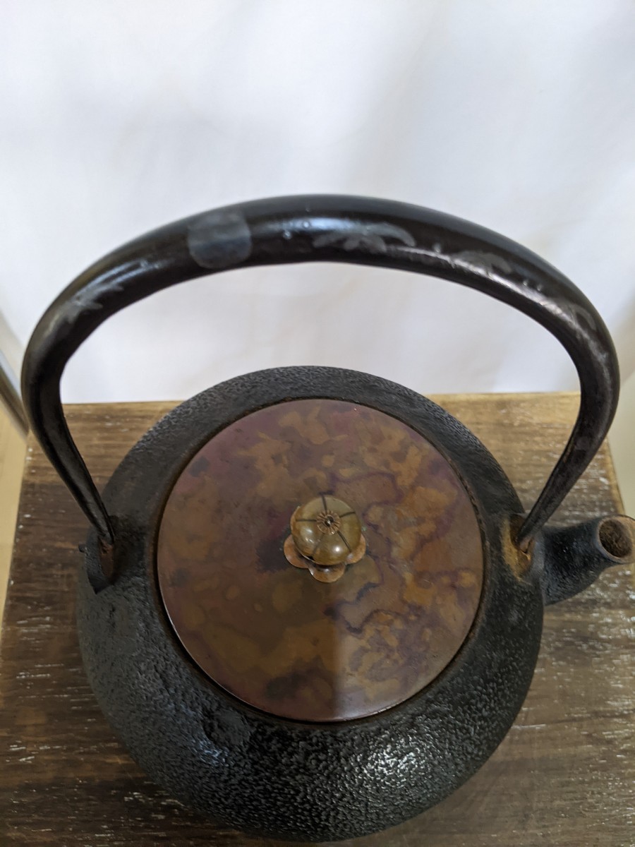鋳鉄製鉄瓶共箱付き銅蓋 茶道具 煎茶道具日の丸型の画像4