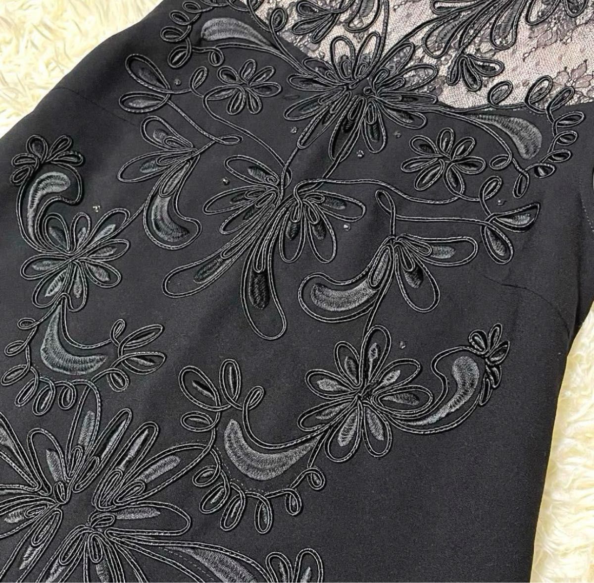 グレースコンチネンタル ロングワンピース 花柄 刺繍 フレア 黒 ブラック GRACE CONTINENTAL 36 