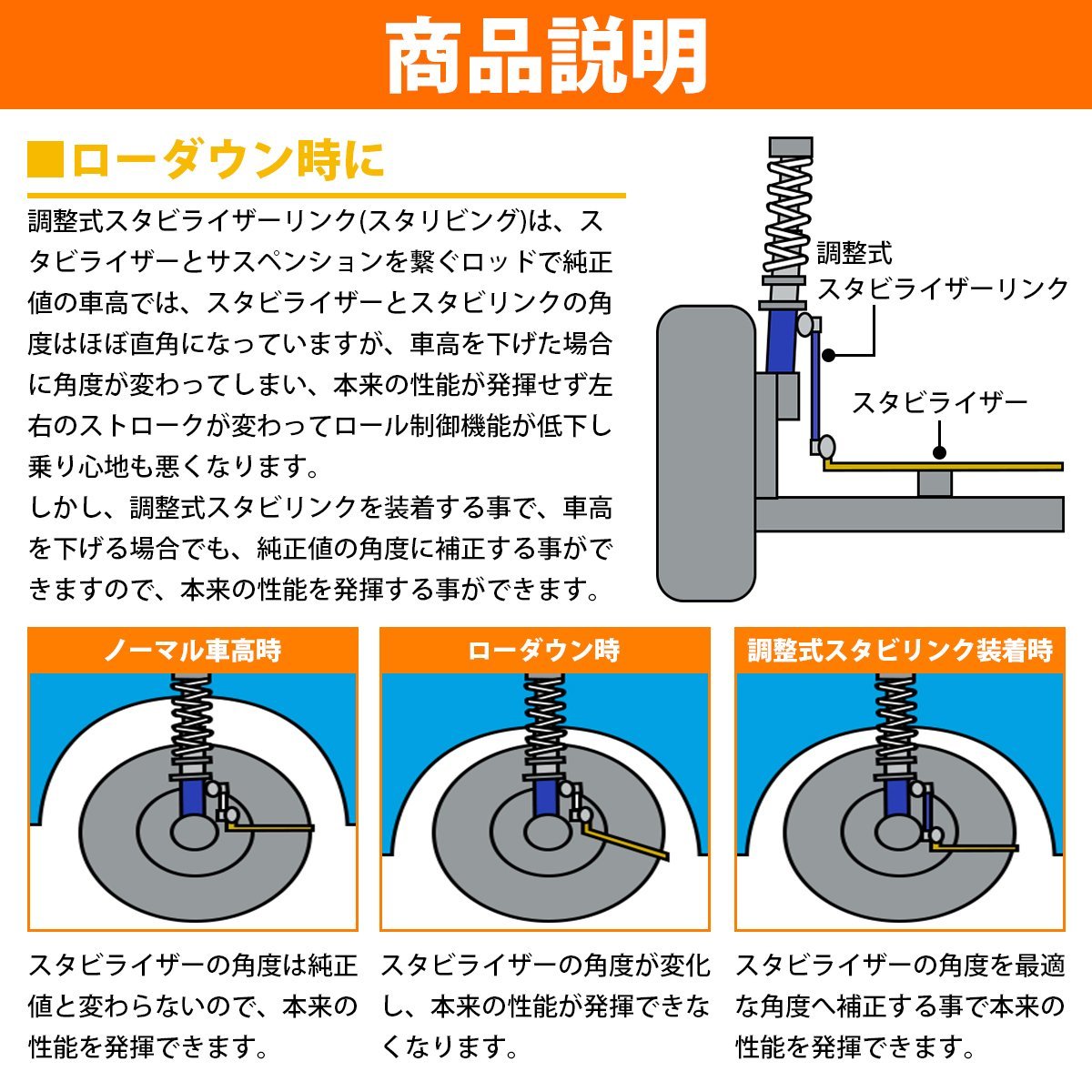 【新品即納】エルグランド E51 NE51 ME51 MNE51 フロント レッド/赤 調整式 スタビライザーリンク 左右セット_画像3