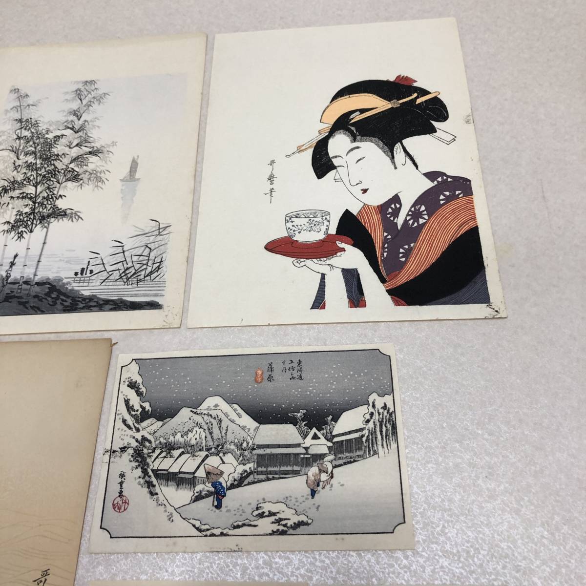 【木版画 井元荻浦 山水水墨画 歌麿 あわびとり 歌川広重 東海道五拾三次之内 蒲原 etc 計8点】_画像3