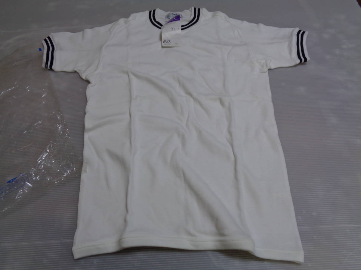L white × dark blue U-352? jelenkje Len k Asics short sleeves T-shirt gym uniform gym uniform Showa Retro unused mold some stains!