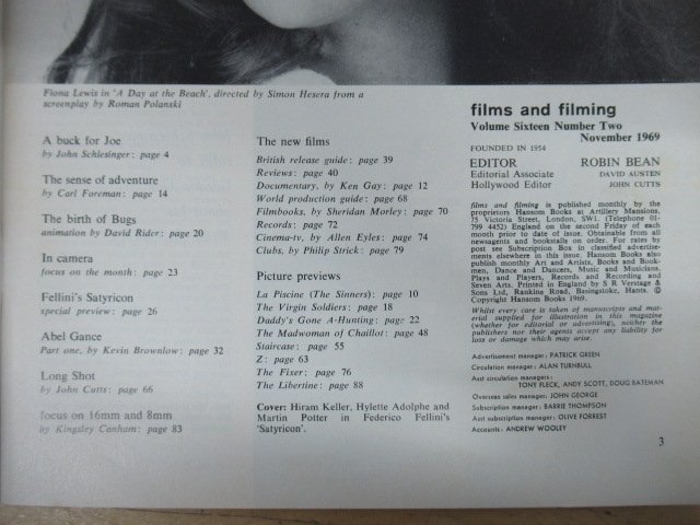 ◇K7633 雑誌-6「films and filming 1969年11月 Volume 16 No.2」フェリーニ サテリコン 映画雑誌　_画像2