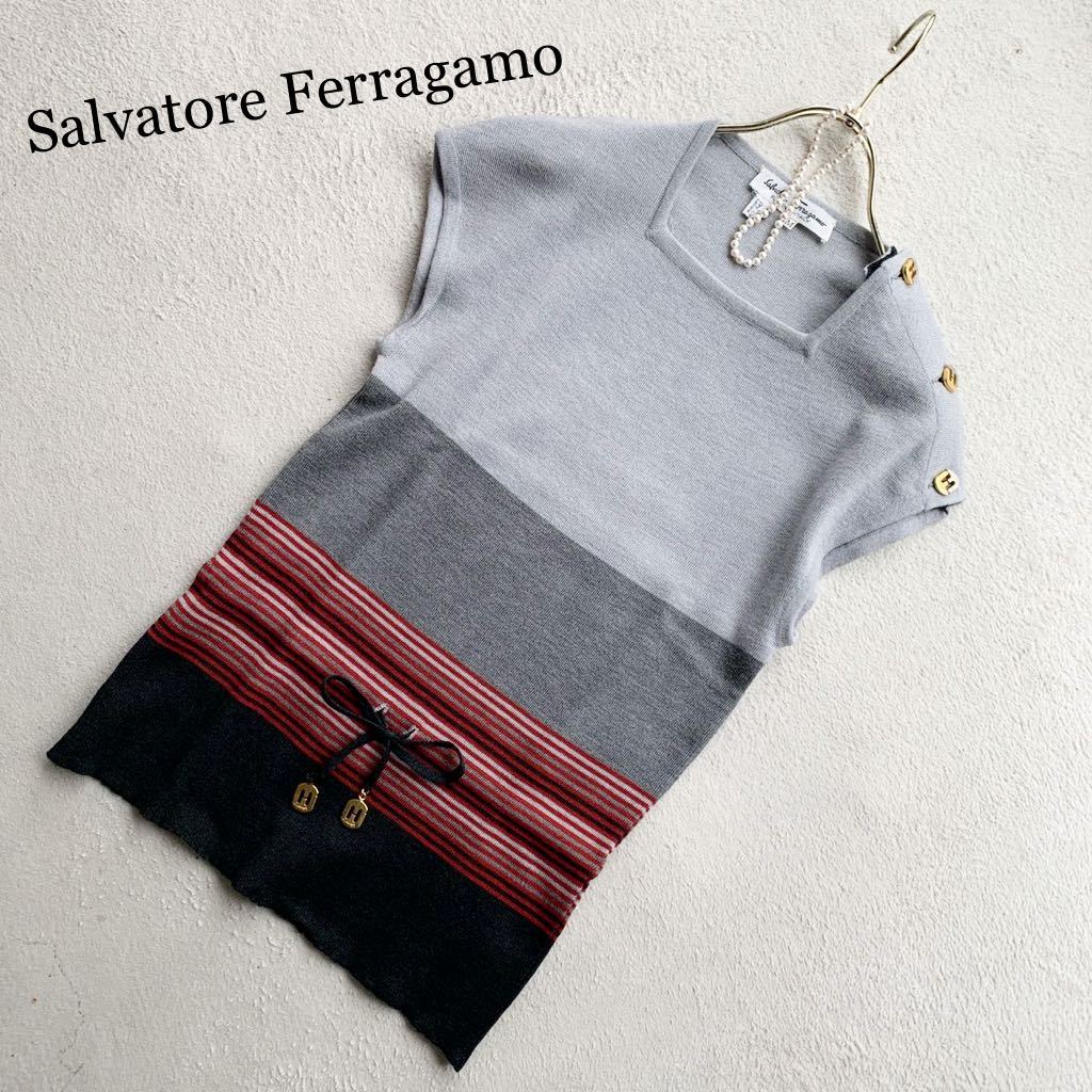 3点送料無料☆Salvatore Ferragamo　サルヴァトーレフェラガモ　ロゴ　金ボタン　vintage　ビンテージ　ニット　M_画像1