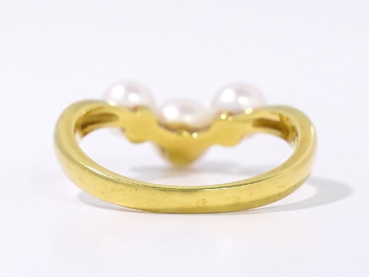  подлинный товар Mikimoto MIKIMOTO жемчуг 4.5-5.3mm K18 YG кольцо кольцо 12 номер желтое золото белый 