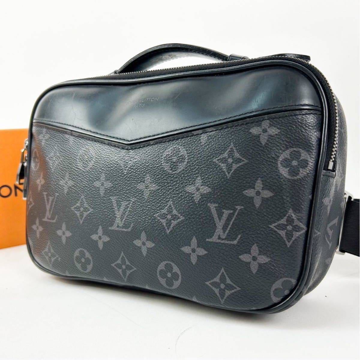 1円 ☆美品☆ LOUIS VUITTON ルイヴィトン バムバッグ クラッチバッグ 2WAY モノグラム エクリプス グレー ブラック メンズ ボディバッグの画像1