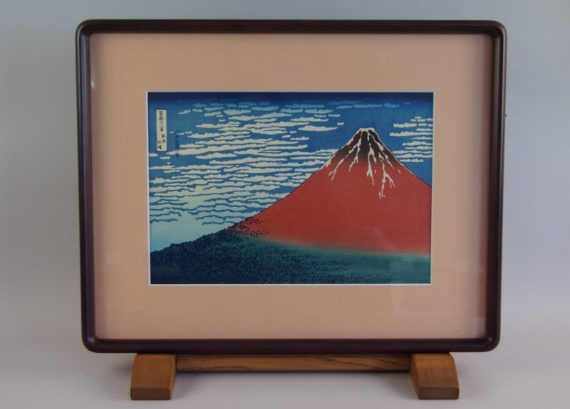 i44　木版画 富嶽三十六景 凱風快晴 赤富士 葛飾北斎 浮世絵 額装_画像1