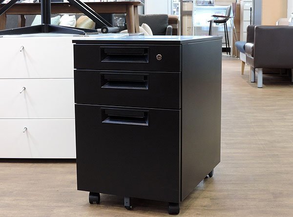 プラス サイドキャビネット SH2-046SC-B3 2019年製 ブラック 3段 スチールワゴン PLUS デスクキャビネット 引き出し 鍵付き 1022003