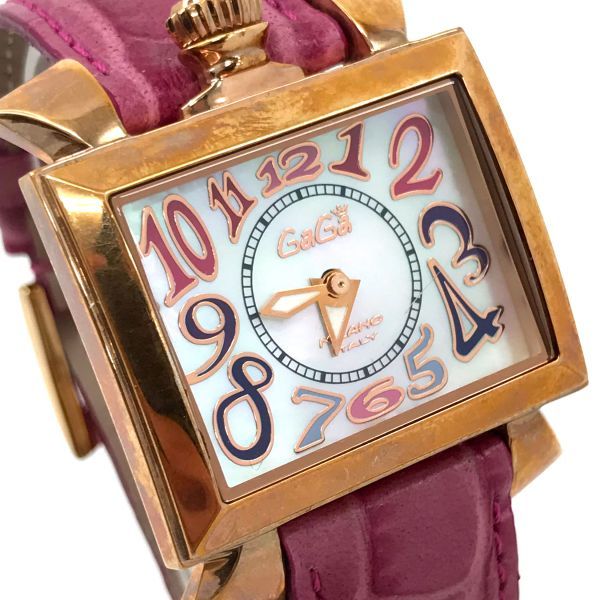 GaGaMILANO ガガミラノ NAPOLEONE ナポレオーネ 腕時計 6031.1 クオーツ 四角 スクエア ゴールド シェル 蝶貝 箱付き 動作確認済み_画像1