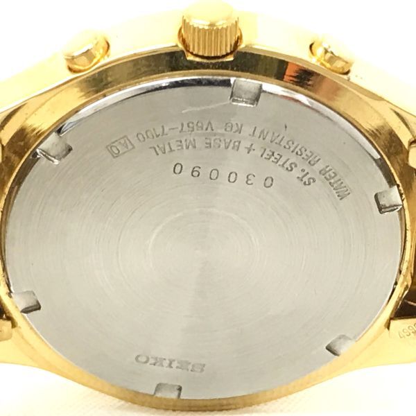 SEIKO セイコー 腕時計 V657-7100 クオーツ アナログ ラウンド ゴールド クロノグラフ カレンダー 蓄光 電池交換済み 動作確認済み_画像6