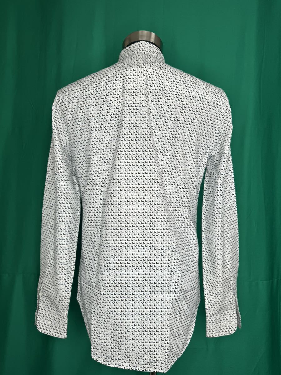 LOUIS VUITTON Louis * Vuitton long sleeve shirt white white navy pattern 39.M corresponding size inscription S genuine article used beautiful goods cleaning settled 