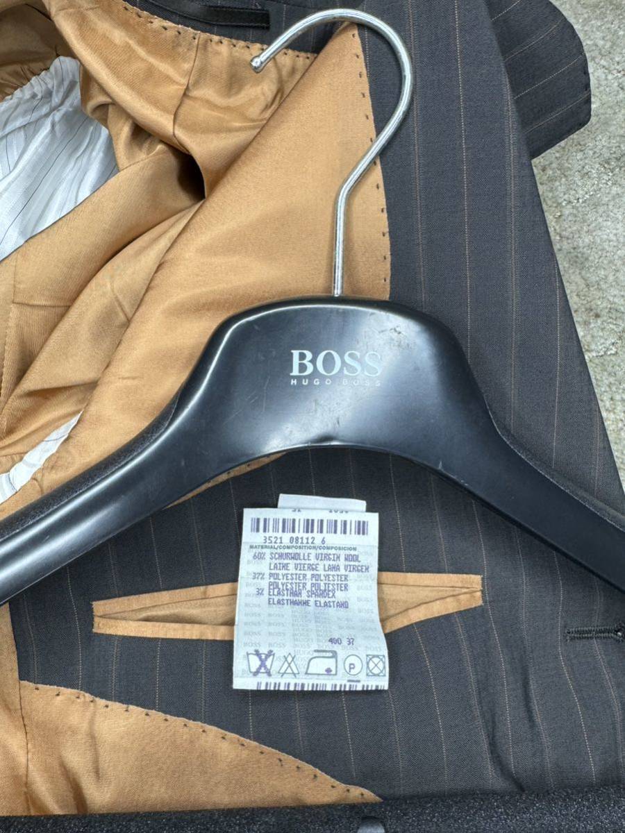 BOSS HUGO BOSS ヒューゴ・ボス スーツ上下セット シングル ストライプ チャコール ブラウン 茶色 サイズM相当 46サイズ 中古の画像10