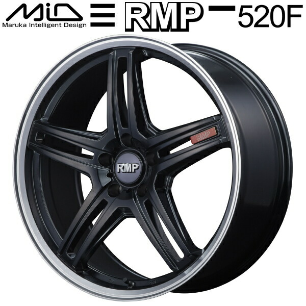 MID RMP 520F ホイール4本 セミグロスブラック/リムポリッシュ 7.0J-18インチ 5穴/PCD100 インセット+48_画像1