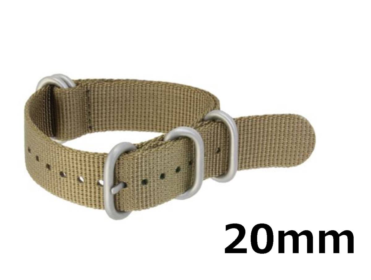 腕時計ベルト NATOタイプ 20mm カーキ 厚手 ナイロン素材_画像1