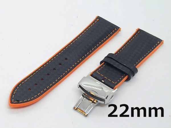 腕時計 ラバーベルト 黒/オレンジ 22mm Dバックル シルバー_画像1