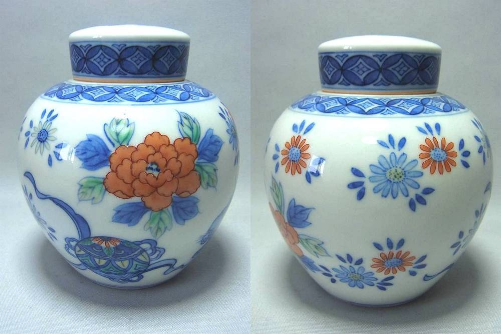 鍋島御庭焼　市川光春 珠追唐獅子牡丹茶壷 倹：深川 香蘭 柿今源右衛門 唐津 有田 鍋島 志野 備前 茶道具 古伊万里 常滑 リモージュ ジノリ