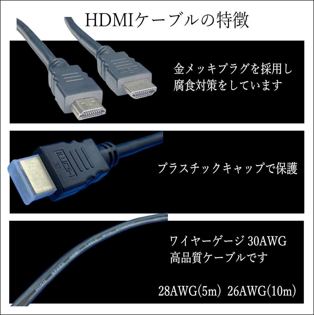 ハイスピード Ver2.0 HDMIケーブル 50cm 3D ネットワーク 4KフルHD対応 Aタイプ(オス/オス) 2HD05-