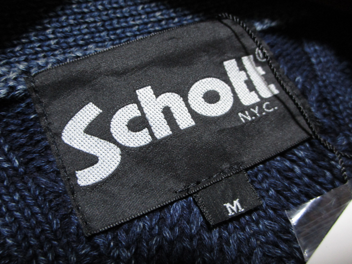 新品 【Schott】 定価1.7万　インディゴダルカラー　ケーブルニットカーディガン　サイズM　コットン　ショット　上野商会_画像6