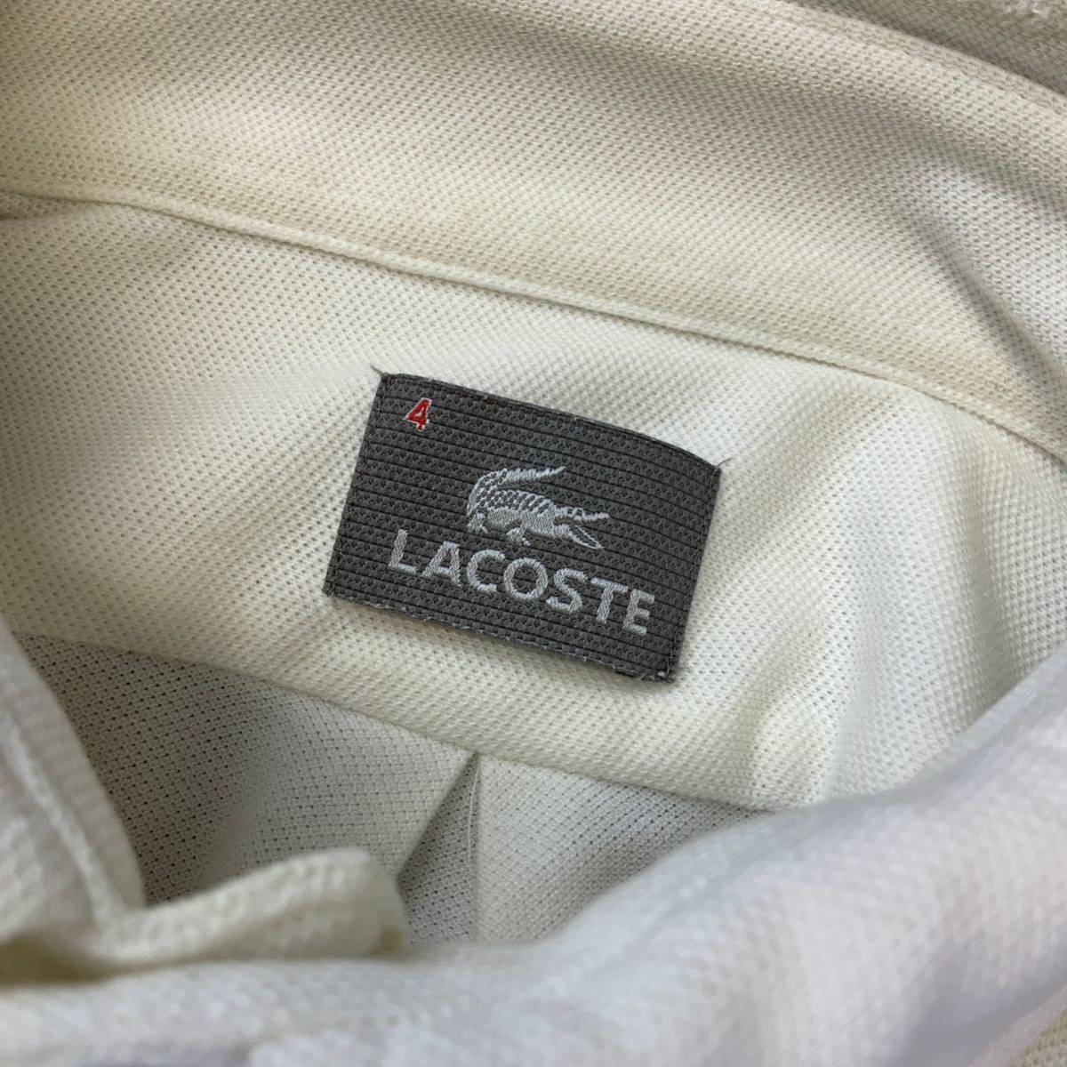 LACOSTE ラコステ 鹿子 長袖 ボタンダウン ポロシャツ メンズ サイズ4 Mサイズ ホワイトの画像5