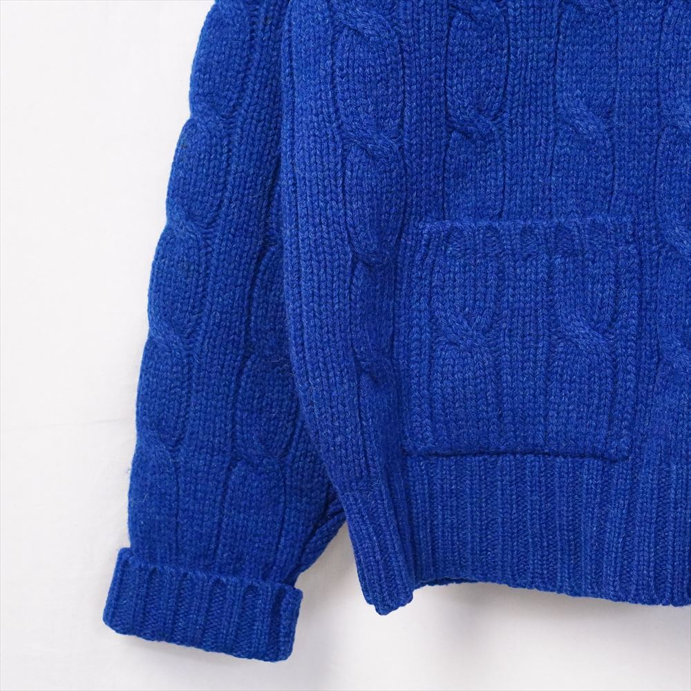 90s OLD Ralph Lauren ラルフローレン ローゲージ ケーブルニット セーター ポケット付き ブルー L