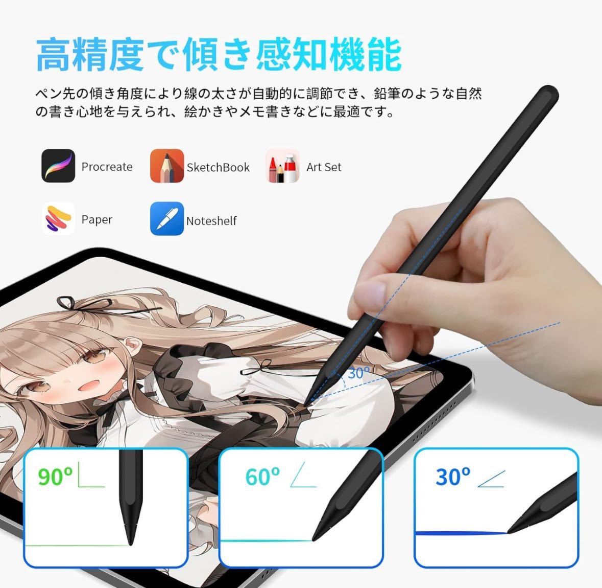 IPenbox タッチペン iPad ペンシル 第2世代 磁気充電 アップルペンシル 極細 超高感度 スタイラスペン 軽量/誤作動防止/傾き感知の画像4