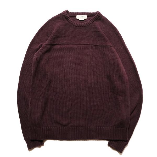 90's 00's Jクルー J.CREW コットン ニット セーター (L) エンジ系 無地 クルーネック フットボール 90年代 00年代 旧タグ オールド Y2K