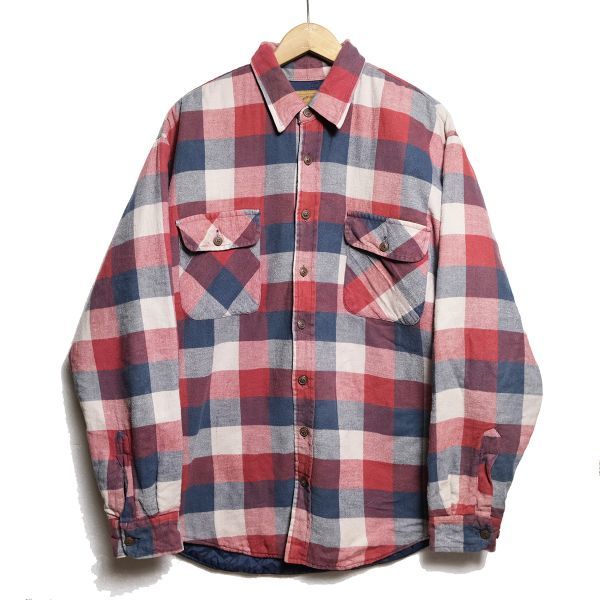 90's JCペニー セントジョンズベイ ブロックチェック 中綿 ネルシャツ (L) 90年代 オールド 旧タグ 中綿フランネル シャツジャケット Y2K_画像1