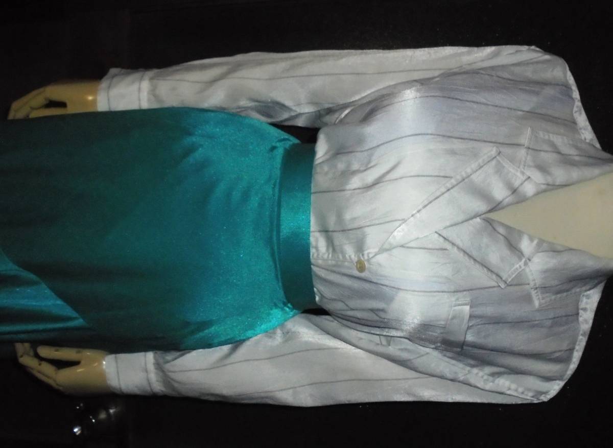 東京ブラウス　長袖　白　ストライプ　Wボタン　開襟 　ブラウス　セレモニー　パーティー お食事会 お宮参り　ヴィンテージ 昭和レトロ_スカートは撮影用です。付きません。