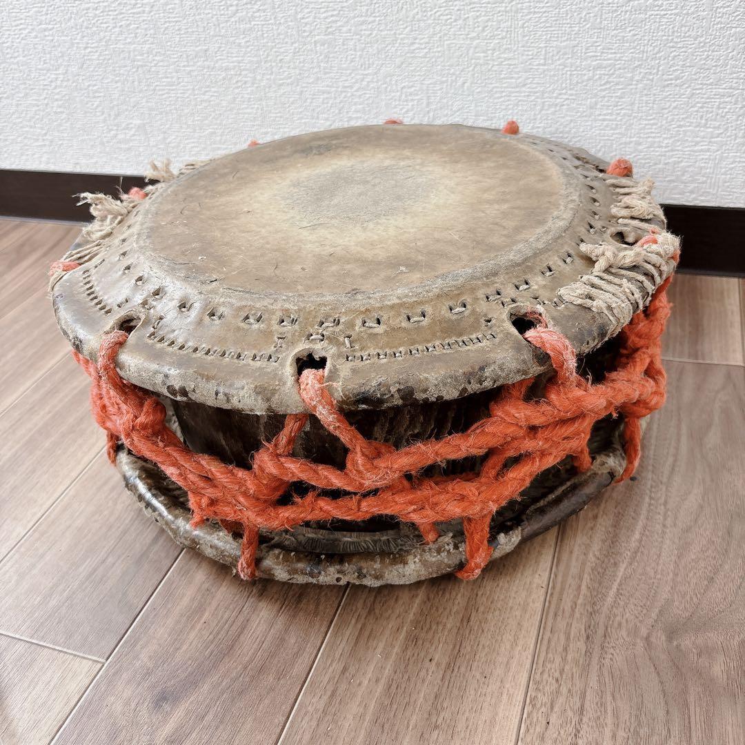 [ rare ] Japanese drum . futoshi hand drum natural leather trim chopsticks attaching 