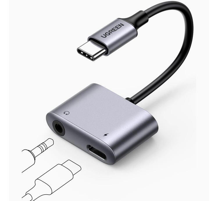 ＊UGREEN Type C イヤホン変換アダプター 【PD60W&QC3.0急速充電対応】2-in-1 USB-C 3.5mm イヤホン変換ケーブル_画像1