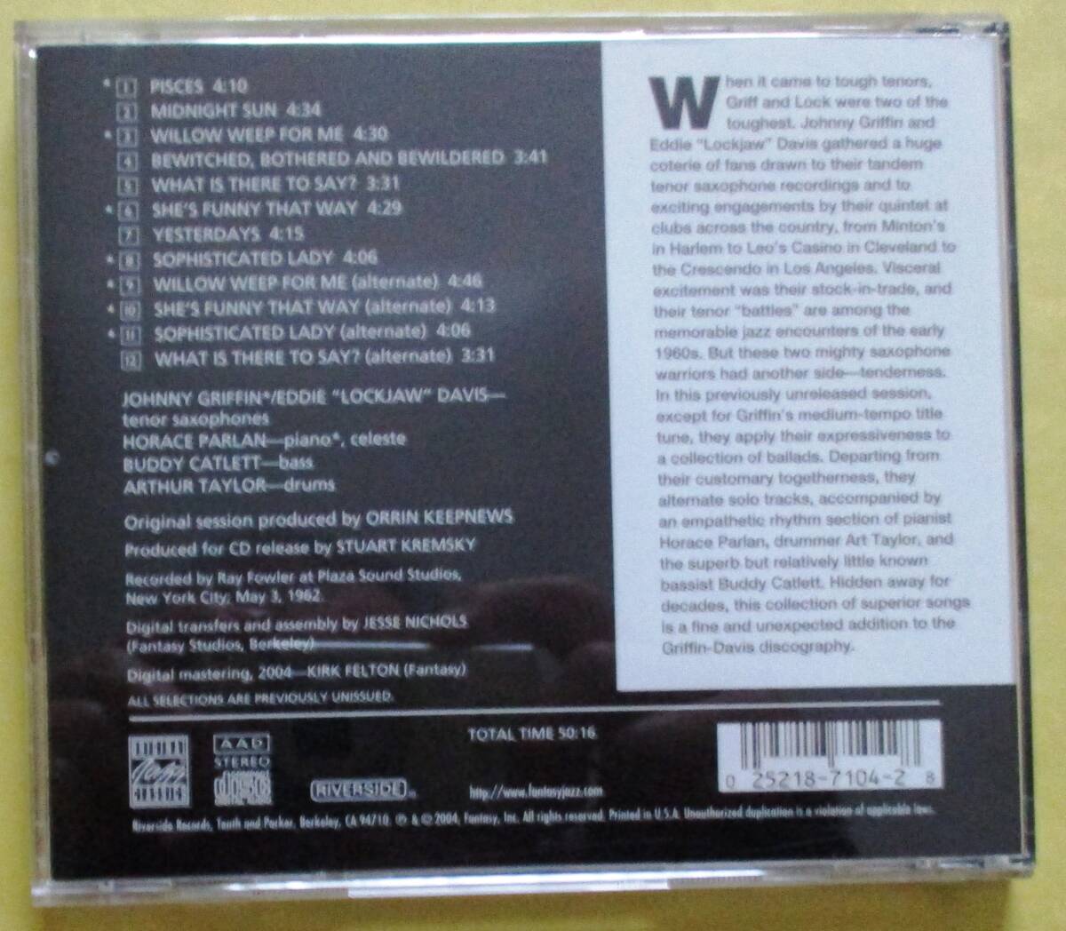 Johnny Griffin & Eddie Lockjaw Davis ＂ PISCES ”　USA製CD_画像4
