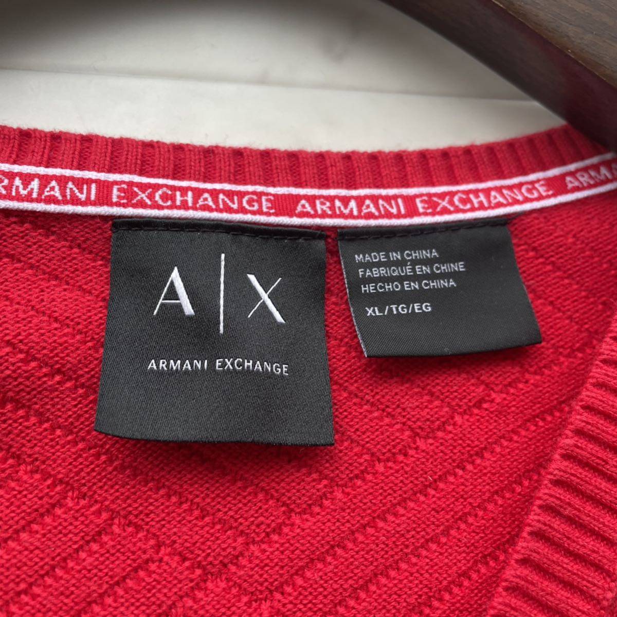  превосходный товар #XL#ARMANI EXCHANGE Armani Exchange большой размер хлопок вязаный тонкий красный красный вмятина выпуклость V шея весна предмет мужской 