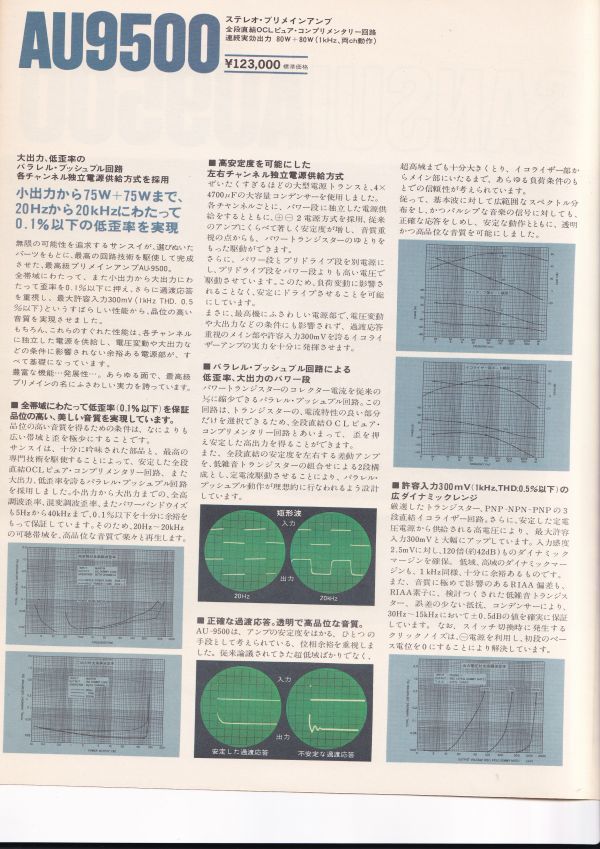 ☆カタログ　サンスイ　AU9500　単体カタログ　プリメインアンプ/オーディオ C4808_画像3