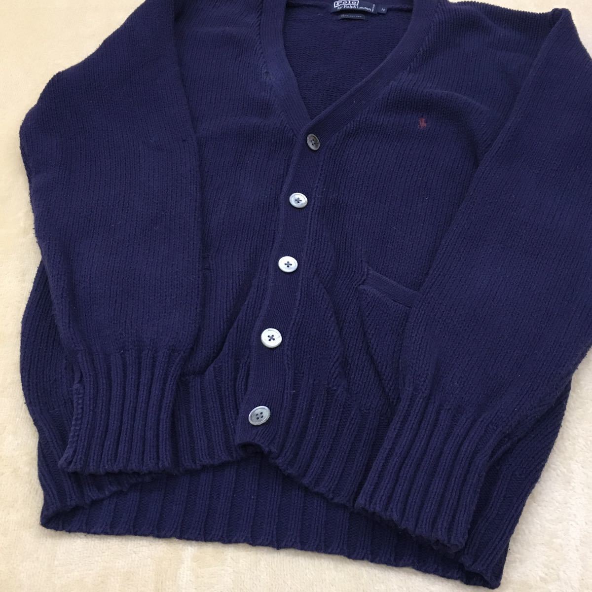 POLO BY RALPH LAUREN ポロ バイ ラルフローレン ローゲージ コットン ニットカーディガン ポニー刺繍 ワンポイント 貝ボタン メンズ M