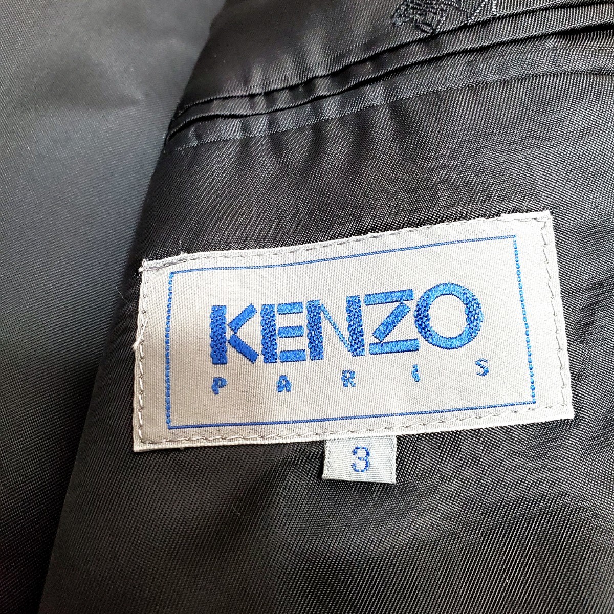 １円　【魅惑の最高級品】KENZO　ケンゾー　テーラードジャケット チェック織り XLサイズ相当　大きめサイズ　KENZOロゴ刺繍 モノトーン 黒_画像5