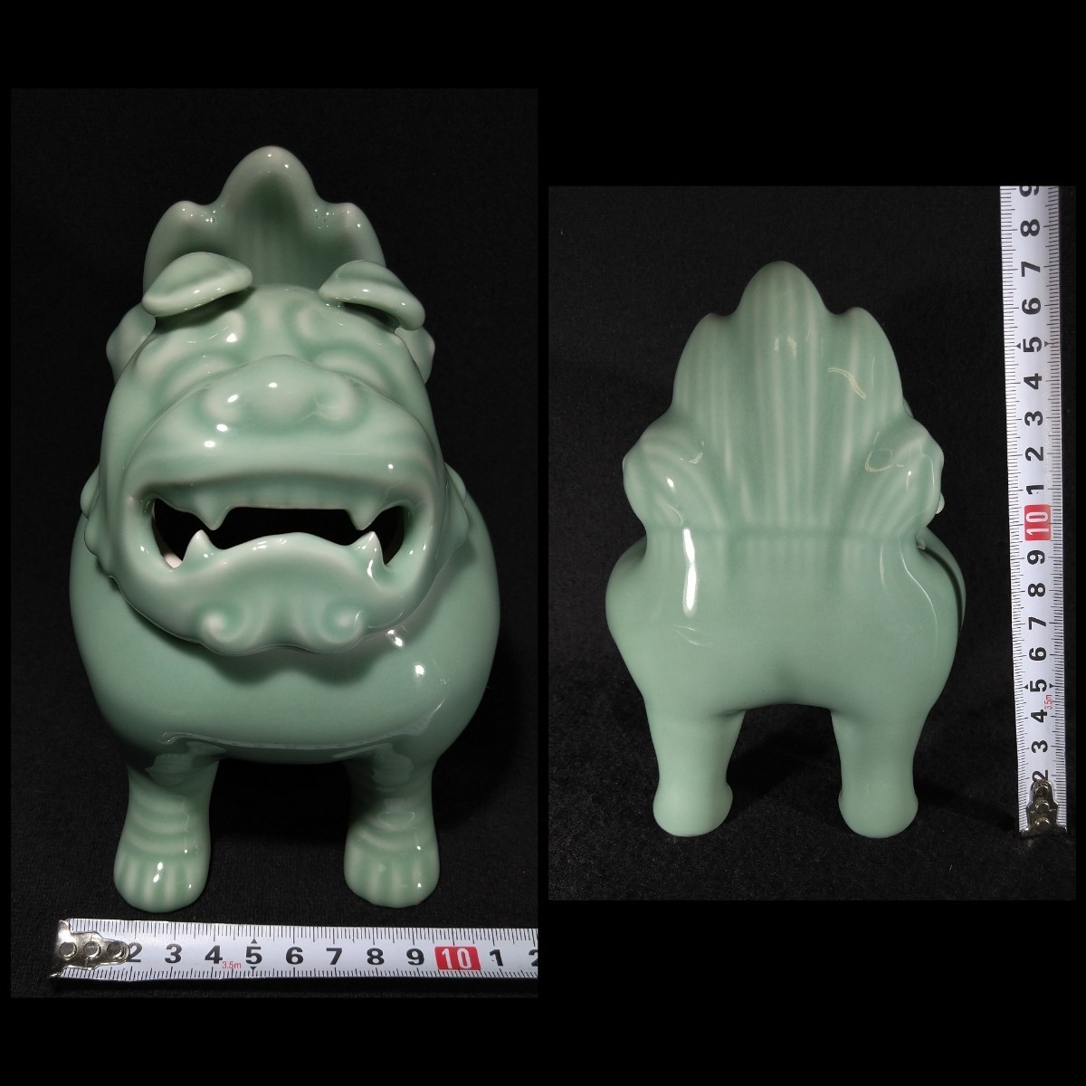  Kato real [ lion censer ] celadon lion shape 18cm censer also box also cloth . tool tea utensils . middle kiln Kyoyaki first generation Kato . mountain. three man bd-Rf3427