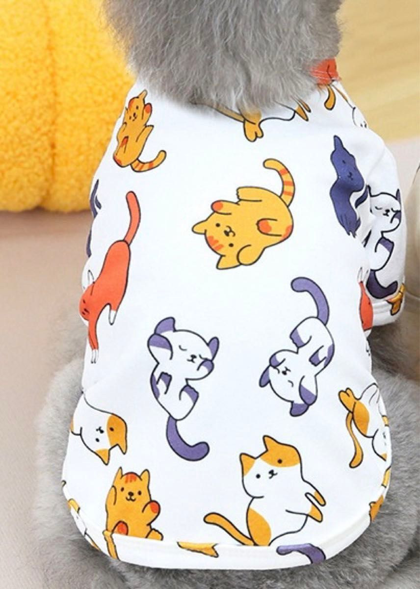 犬服　犬　服　ドッグウェア　Tシャツ　猫柄　ネコ L