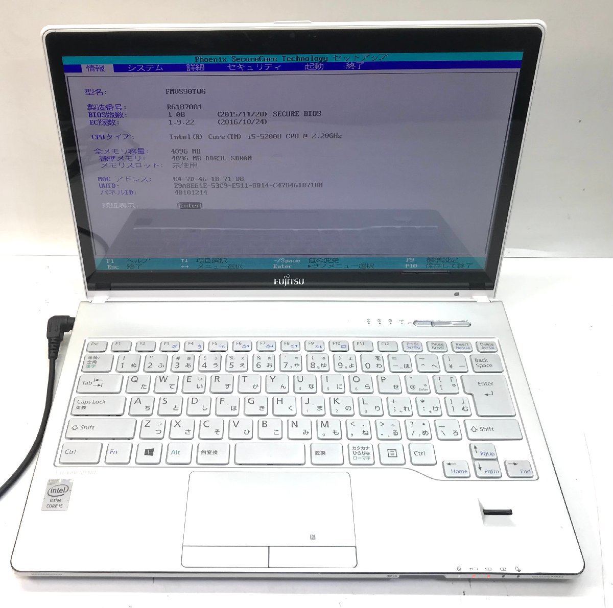 NT: 富士通　SH90/T　Corei5-5200U　2.20GHz/メモリ：4GB/HDD:500GB/ 無線/マルチ/　タッチパネル ノートパソコン_画像1