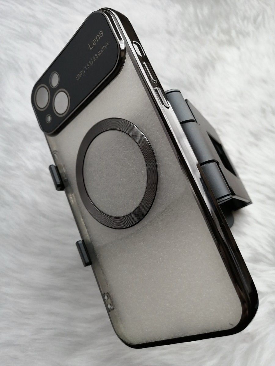 iPhone15Plus 用ケース MagSafe対応 カメラレンズ保護大型ビューウィンドウ ブラック
