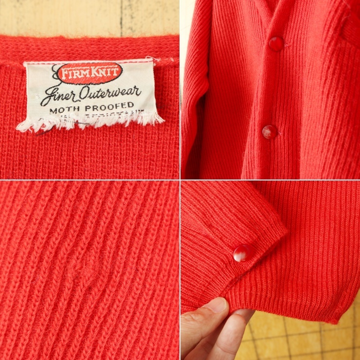 60s 70s USA FIRM KNIT Giner Outerwear ウール ニット カーディガン レッド メンズML相当 アメリカ古着_画像2