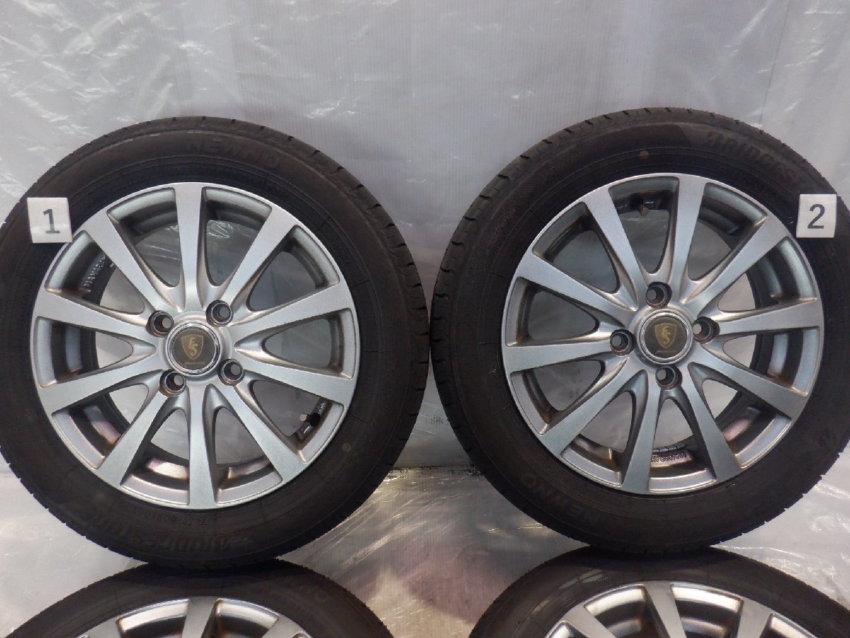 ☆23年製 バリ山☆ 4H 100 4.5J +43 14インチ 社外品 MANARAY SPORT ES アルミホイール タイヤ 155/65R14 BRIDGESTONE NEWNO 4本_画像2