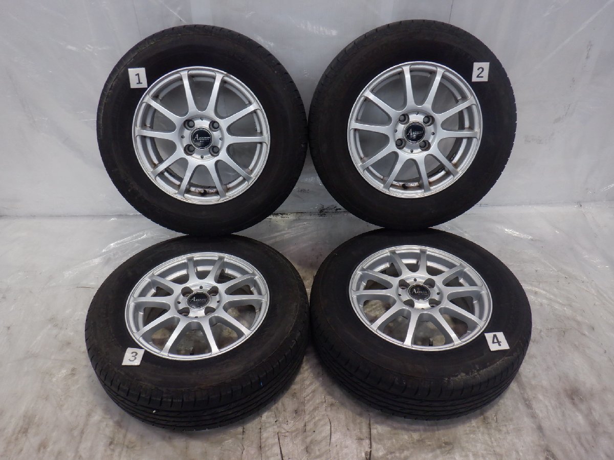 ☆22年、21年製 山あり☆ 4H 100 5.5J +38 14インチ 社外品 ARREEST アルミホイール タイヤ 185/70R14 BRIDGESTONE 4本_画像1