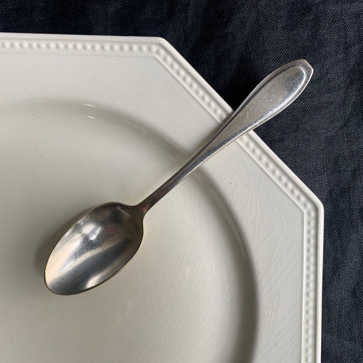 フランス 1920-40s デザート スプーン シルバー プレート フォーク ディナー 銀 カトラリー 皿 陶器 白磁 美術 骨董 アンティーク 2の画像2