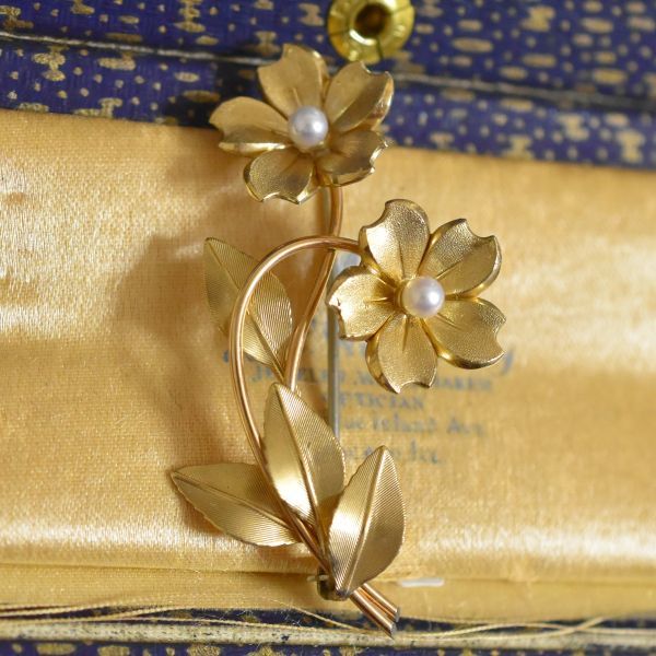 ヴィンテージ Kremenz/クレメンツ 刻印 K14GF 本真珠/パールのお花のブローチ 本物保証
