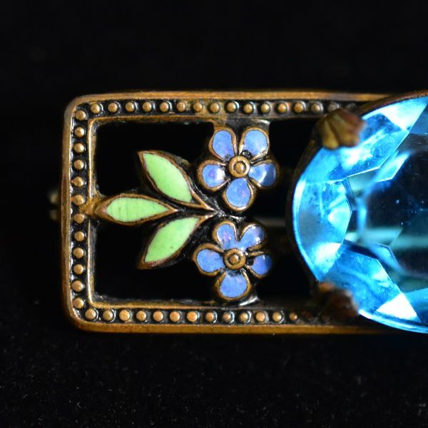  antique a-ru deco blue color / blue old glass / paste . enamel / the 7 treasures. antique brooch 20 century the first head around genuine article guarantee 