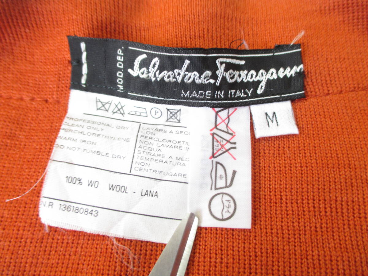 【サルヴァトーレ・フェラガモ】イタリア製◆ウール100% カーディガン セーター ニット(オレンジ)◆M_画像4