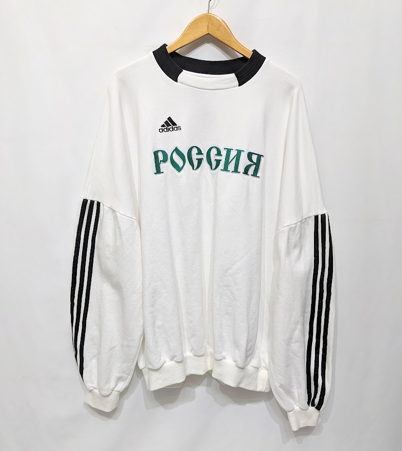 ∀ adidas × Gosha Rubchinskiy ゴーシャラブチンスキー スウェット ホワイト ロゴ サイズO XL 袖ラインDP0876 18AW SWEAT TOP