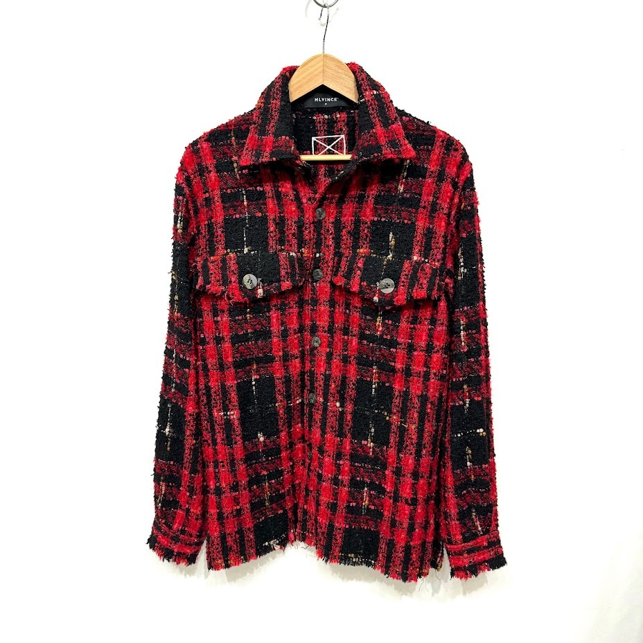 MLVINCE メルヴィンス CHECK TWEED SHIRTS チェックツイードシャツジャケット レッド M