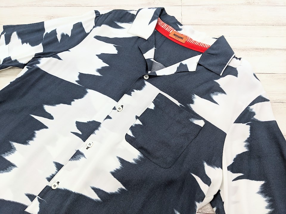 MISSONI ミッソーニ 半袖シャツ オープンカラーシャツ 開襟シャツ ブルー ホワイトの画像3