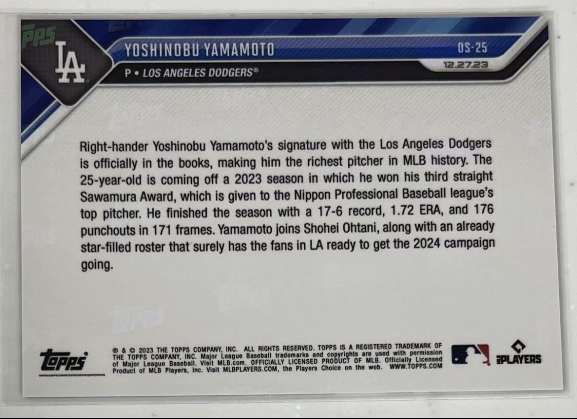 Yoshinobu Yamamoto- 2023 MLB TOPPS NOW OS25 山本由伸 ベースボールカード baseball MLB WBC プロ野球 / bbm panini